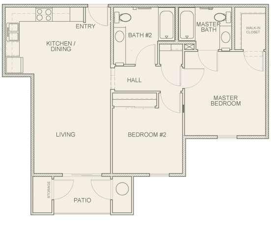 Olive Ranch Apartments | Unit B3 Two Bedroom Floor Plan